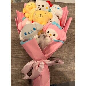 Sanrio Characters Plush Flower Bouquet Hello Kitty Cinnamoroll My Melody Pink